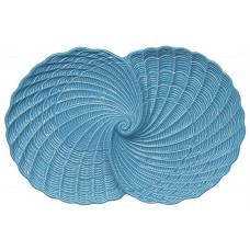 Shaped Double Nautilus Shell Bowl Dark Aqua Ceramic 11.75 Inches   